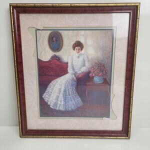 Vintage "Louisa Anne" Victorian Lady Painting Framed Unique Signed G. Barker